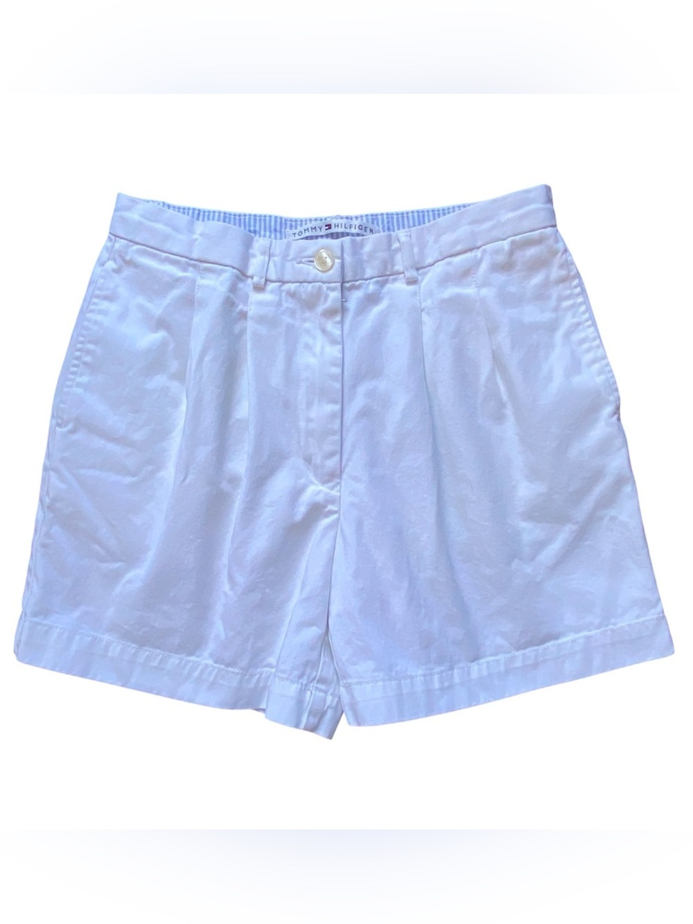 Vtg Tommy Hilfiger White Pleated White Short Size 4 High Rise Cotton Y2K 2001